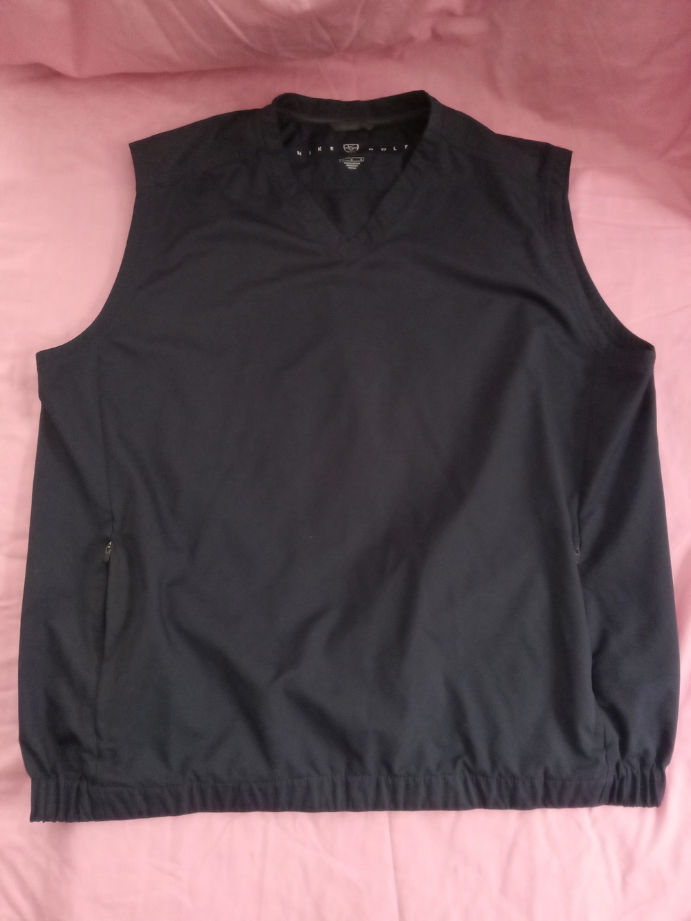 Nike Black Men's V-Neck Sleeveless Golf Vest Dark Navy Blue Zip Pockets Sz Large